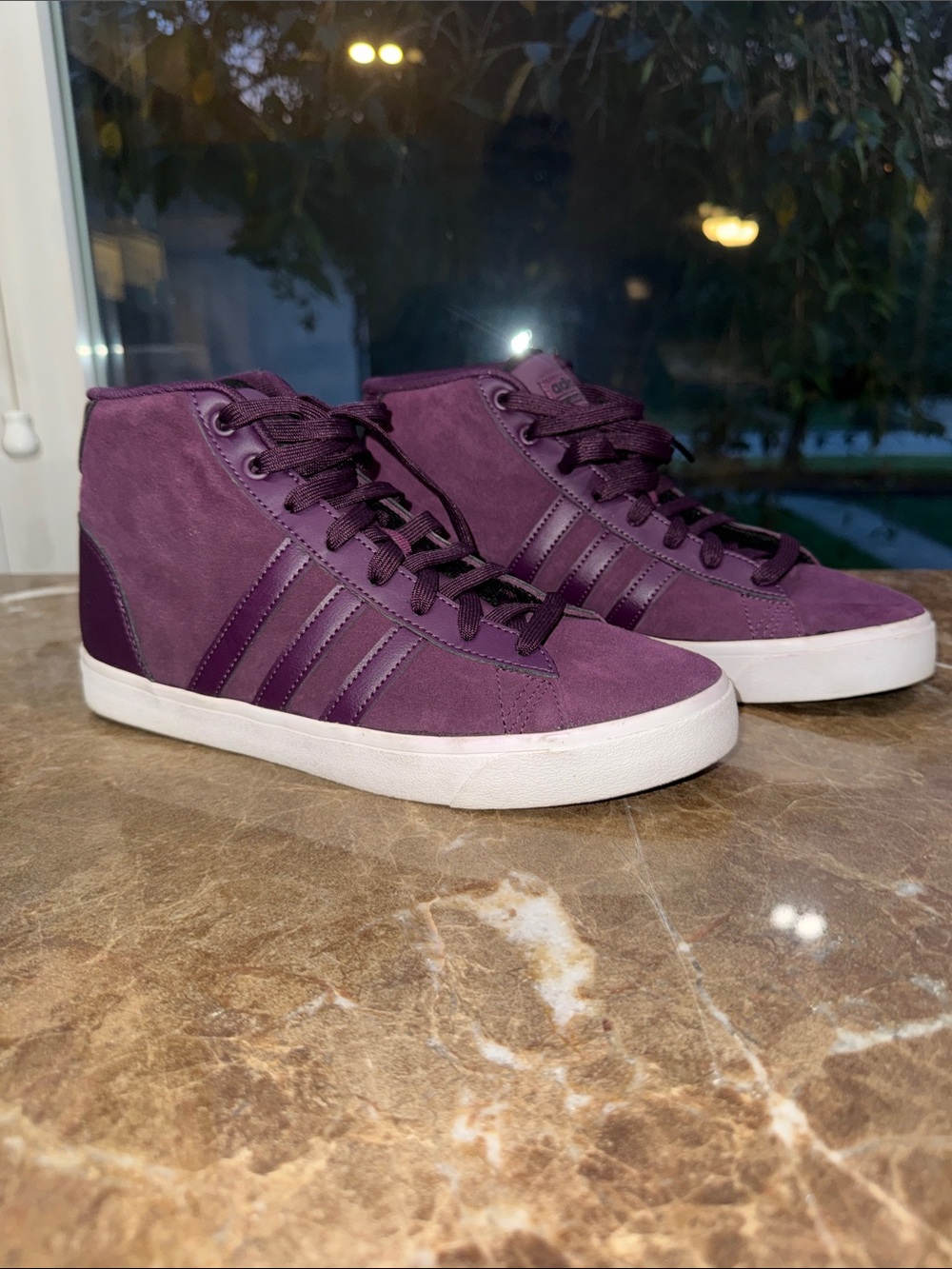 adidas Plum Purple Suede High-Top Sneakers with White Sole